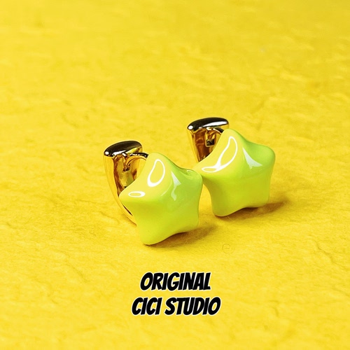 CICI STUDIO小众精工荧光绿色五角星耳钉女甜酷Y2K多巴胺高级耳饰