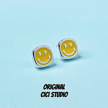 CICI STUDIO小众个性精工黄色笑脸耳钉ins多巴胺朋克无性别耳饰