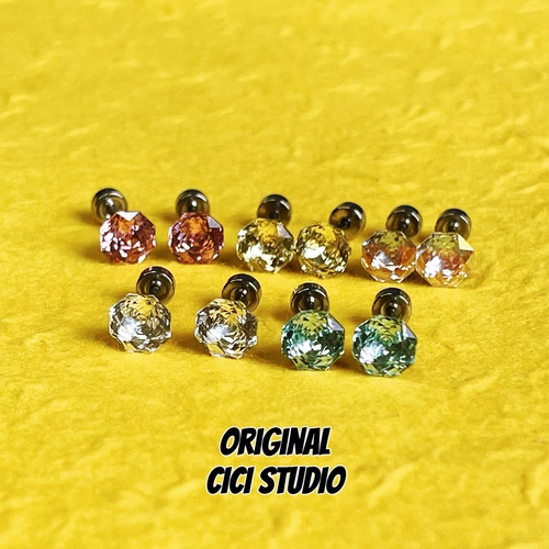 CICI STUDIO小众精工时髦潮流彩色锆石耳钉女甜美百搭耳骨钉耳环