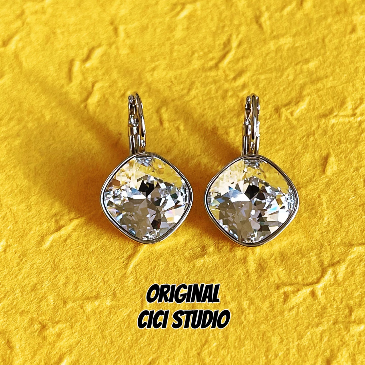 CICI STUDIO小众高级精工轻奢摩登钻石切割方形水晶耳环耳饰礼物