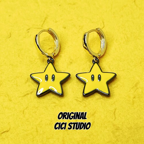 CICI STUDIO小众个性马里奥可爱精工星星耳环女镀金耳圈礼物秋冬