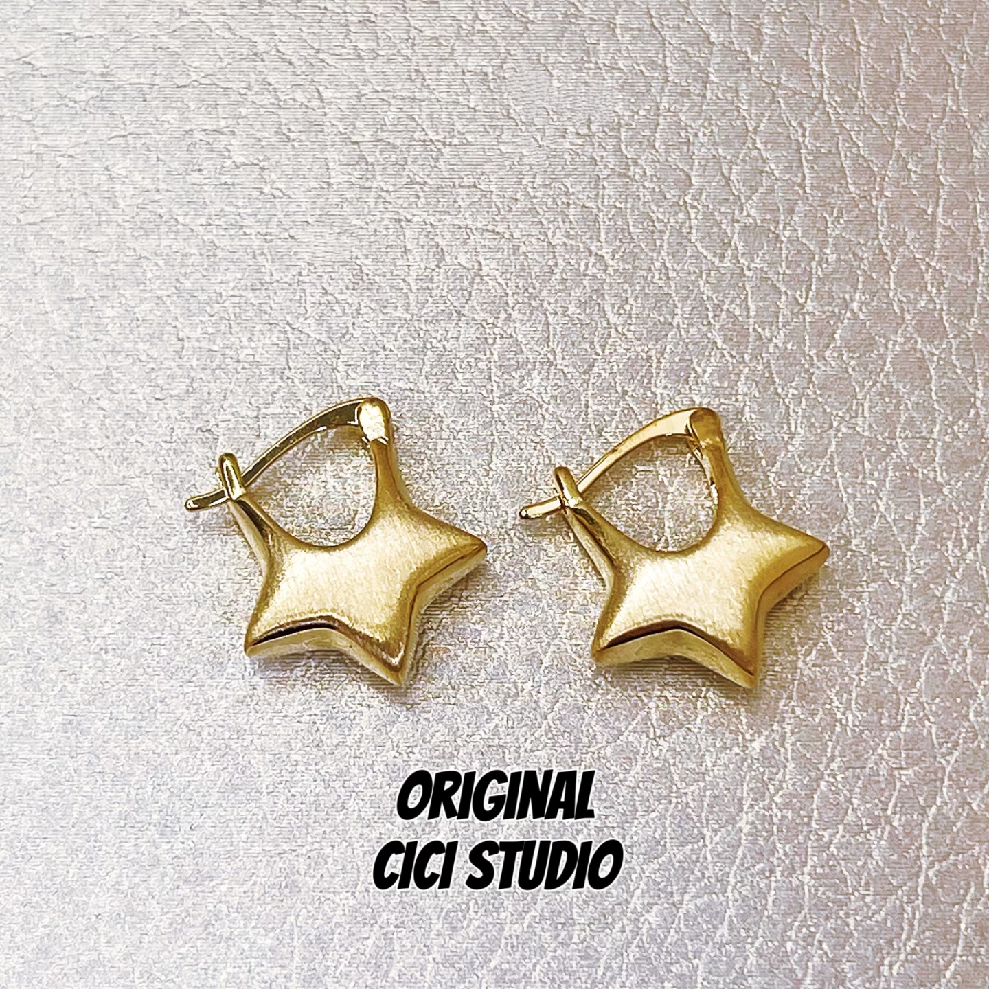 CICI STUDIO小众设计立体金色五角星金属耳扣女复古高级感耳环