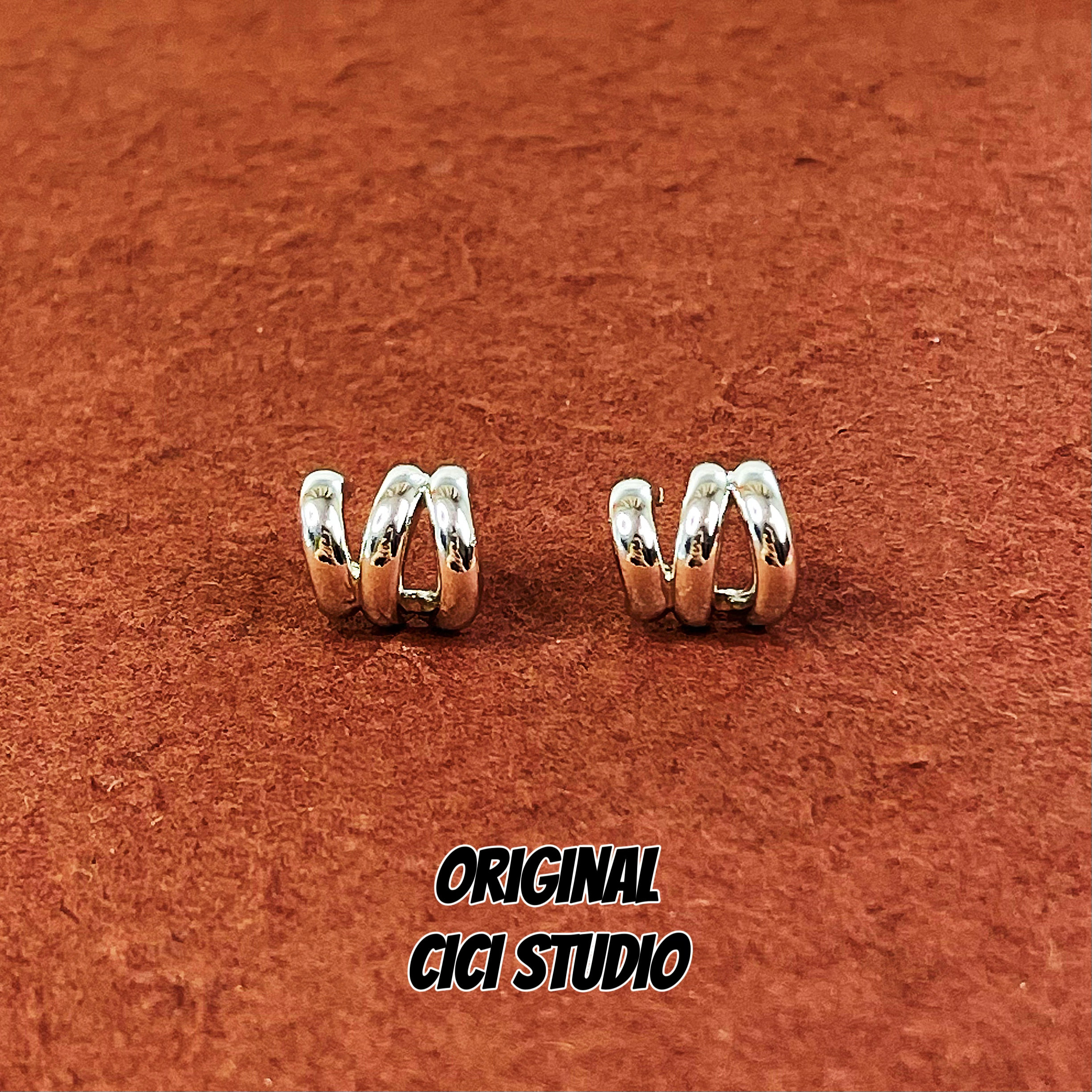CICI STUDIO银针小众设计多圈金属银色耳钉冷淡风ins蚊香盘耳环