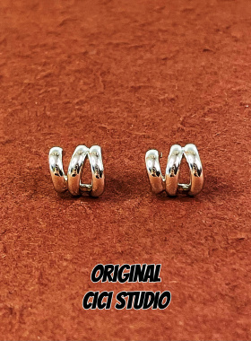 CICI STUDIO银针小众设计多圈金属银色耳钉冷淡风ins蚊香盘耳环