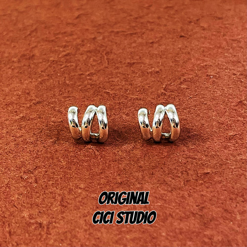 CICI STUDIO银针小众设计多圈金属银色耳钉冷淡风ins蚊香盘耳环