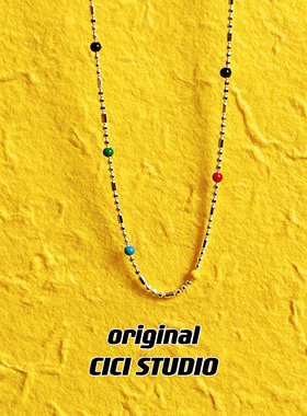CICI STUDIO项链女小众轻奢碎银子叠戴纯银颈链IU同款彩珠锁骨链