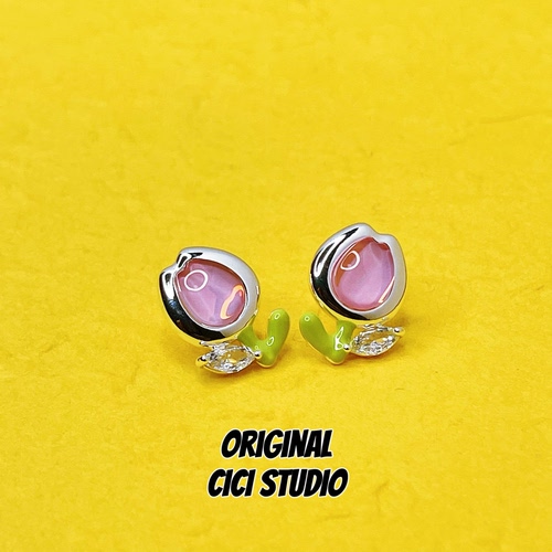 CICI STUDIO小众精工郁金香耳钉女甜美可爱高级春夏多巴胺耳饰