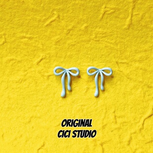 CICI STUDIO小众创意精工浅蓝色蝴蝶结耳钉女百搭通勤对巴胺耳饰