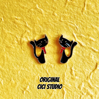 CICI STUDIO小众高级感精工古埃及黑色猫咪守护好运招财耳钉耳饰