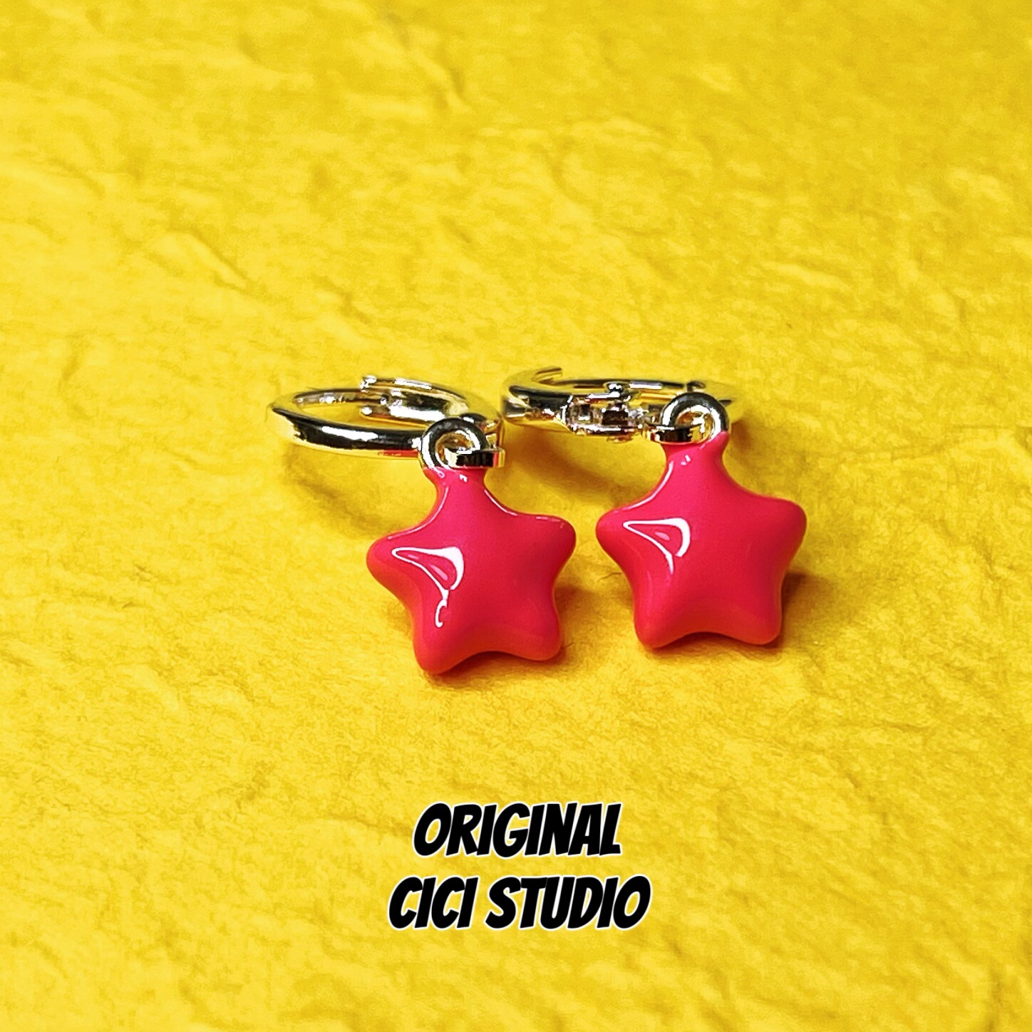 CICI STUDIO小众高级感荧光玫红星星耳钉女精致耳饰耳环耳扣耳圈
