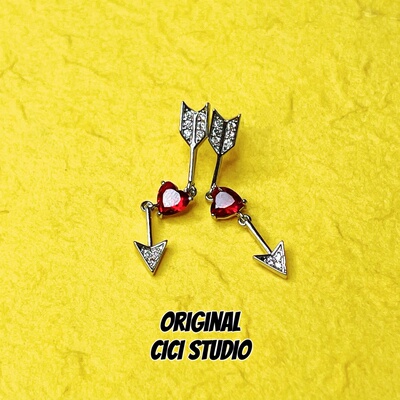 CICI STUDIO小众高级感红色锆石爱心轻奢丘比特之箭耳环女甜酷
