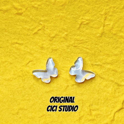 CICI STUDIO小众精工幻彩渐变蝴蝶耳钉女甜美个性多巴胺耳饰耳环