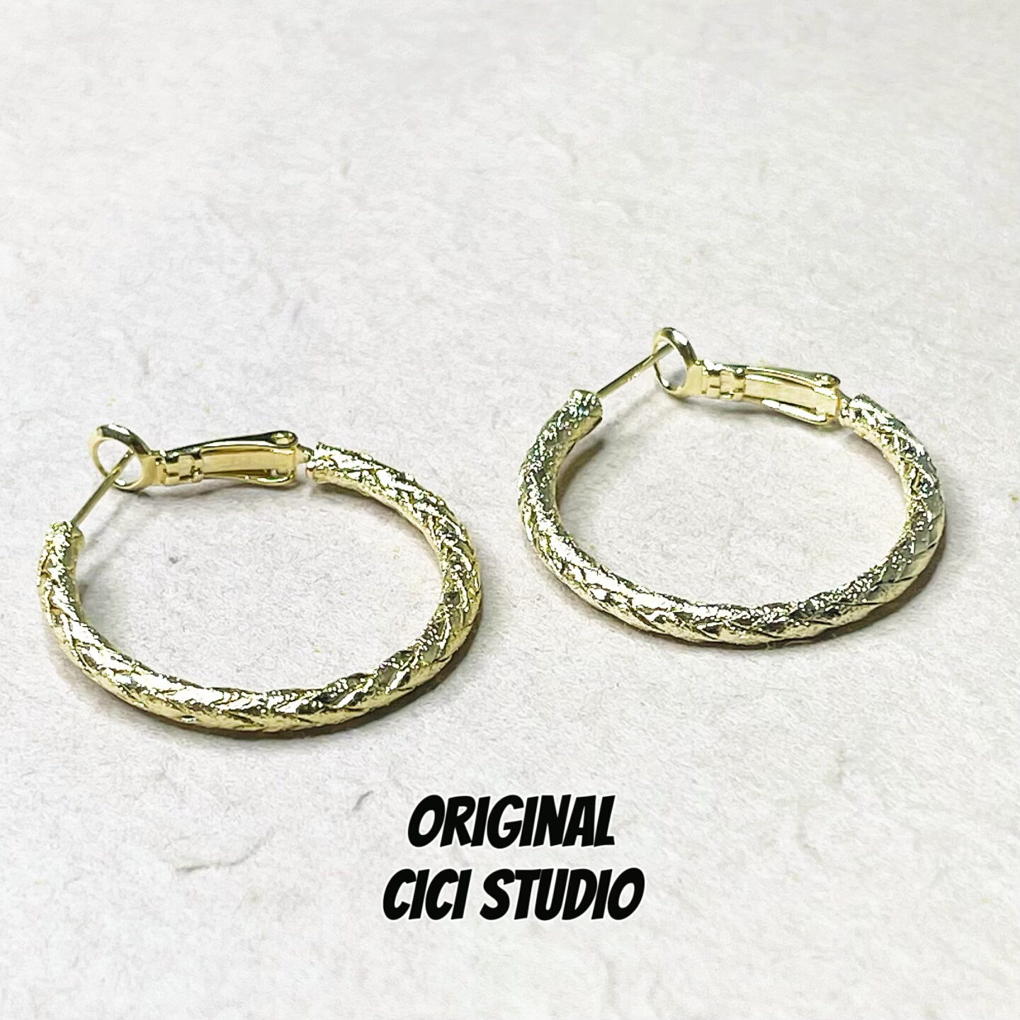 CICI STUDIO小众个性浅金色麻花耳圈女ins精工轻奢欧美耳环大耳圈