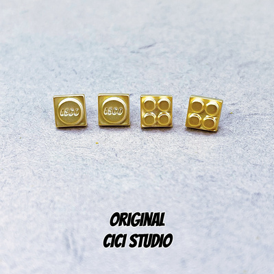 CICISTUDIO韩国小众设计积木玩具耳钉个性百搭小众哑光金精工耳饰