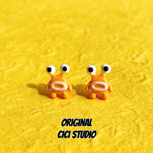 CICISTUDIO小众设计甜酷小怪兽外星人耳钉女多巴胺橙精工个性耳饰