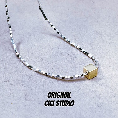 CICI STUDIO小众个性潮流艺术碎银子方块项链女ins甜酷精工高保色