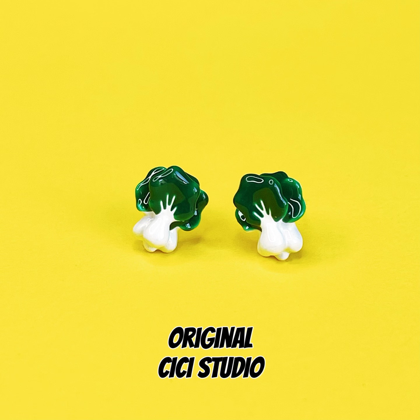 CICI STUDIO小众个性精工可爱白菜耳钉女ins创意趣味招财摆财耳饰