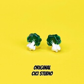 CICI STUDIO小众个性 精工可爱白菜耳钉女ins创意趣味招财摆财耳饰