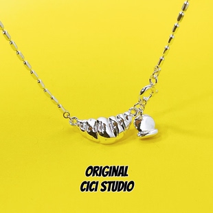 CICI 潮流牛角包项链女ins甜酷多巴胺精工锁骨链 STUDIO小众个性