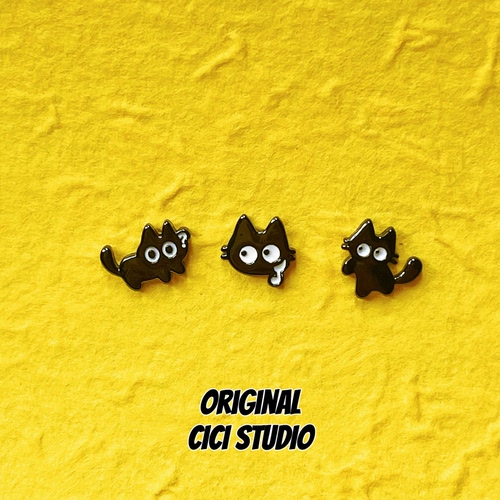 CICI STUDIO小众个性精工枪黑色猫咪耳钉可爱甜酷创意耳饰多耳洞