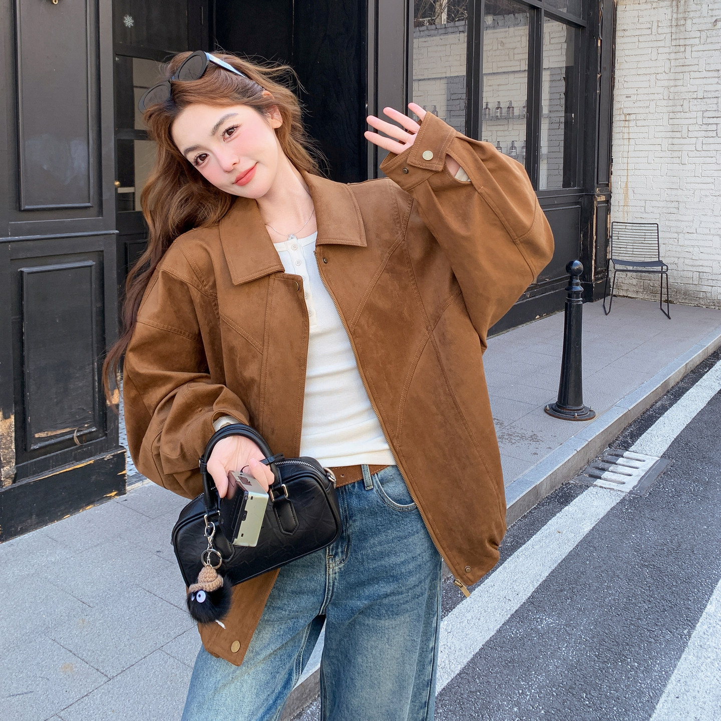 美拉德复古翻领麂皮绒外套女2026春季B127A-6751-P165K268，女装短外套，浙宝127A