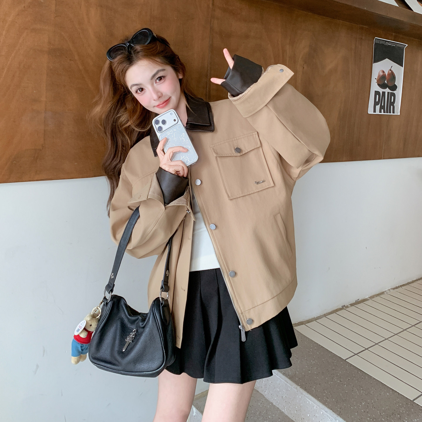 卡其色双层PU皮领拼接夹克外套女2026春季B127A-6738-P165K268,商品下架区,浙宝127A