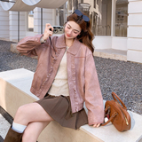 粉色木耳边PU皮外套2026春季女时尚韩系B127A-6730-P150K248，女装皮衣，浙宝127A