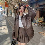 设计感钉珠PU皮衣短外套女2025春秋季新款韩版显瘦机车服夹克上衣，女装皮衣，浙宝127A