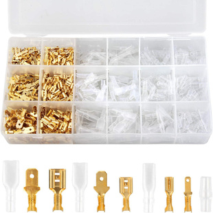 600个盒装 6.3mm金色插簧插片接线端子绝缘护套公母对接端子 2.8