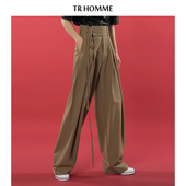 男 男宽松垂感纯色百搭加长拖地休闲裤 HOMME 轻熟风高腰阔腿裤