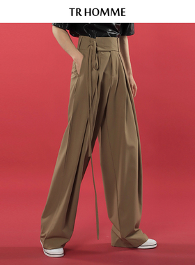 TR HOMME 轻熟风高腰阔腿裤男宽松垂感纯色百搭加长拖地休闲裤男