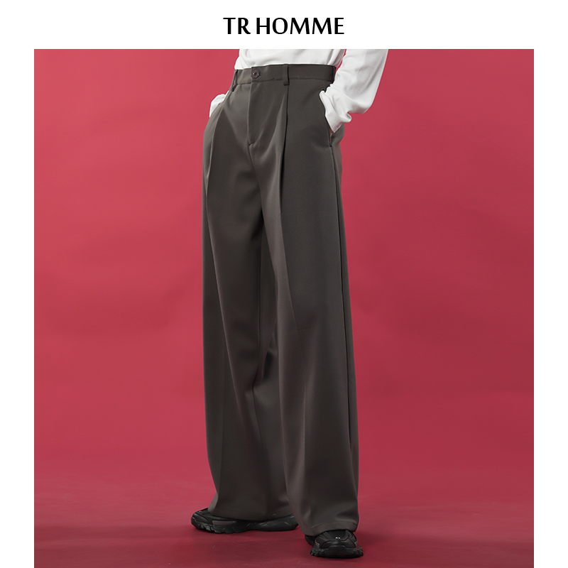 TR HOMME 冬季厚款西裤男宽松直筒百搭纯色男士毛呢休闲长裤