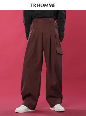 TR HOMME 春季新款高腰阔腿裤男垂感加长拖地纯色设计感休闲西裤