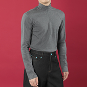 t恤男修身 弹力纯色极简内搭男 新贵时尚 拉链高领长袖 HOMME 秋季