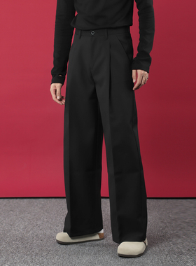 TR HOMME 秋季新款男装打褶西裤宽松直筒纯色百搭通勤男士休闲裤