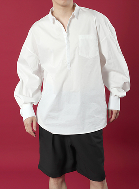 TR HOMME 宽松套头白色衬衫男oversize度假慵懒风长袖衬衣男潮牌