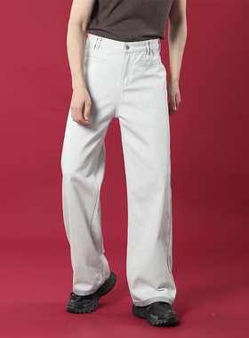 TR HOMME 宽松直筒小众反穿设计感做旧灰白色男士休闲牛仔长裤