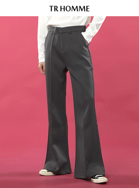 TR HOMME 秋季新品喇叭裤男潮修身百搭暗条纹质感男士休闲长西裤