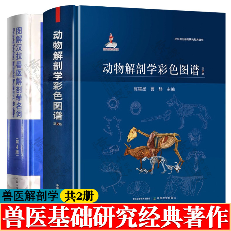 动物解剖学彩色图谱+图解汉拉兽医解剖学名词 中国农业出版社 现代兽医基础研究经典著作 兽医书籍 兽医手册 兽医解剖学