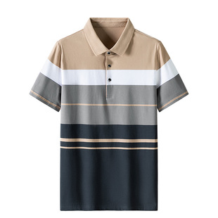 新款 短袖 条纹polo衫 潮流百搭休闲男士 翻领上衣 冰丝商务时尚 夏季