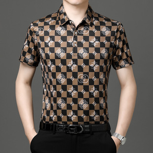 短袖 男士 polo衫 翻领冰丝中年时尚 上衣潮 2024夏季 休闲百搭薄款 新款