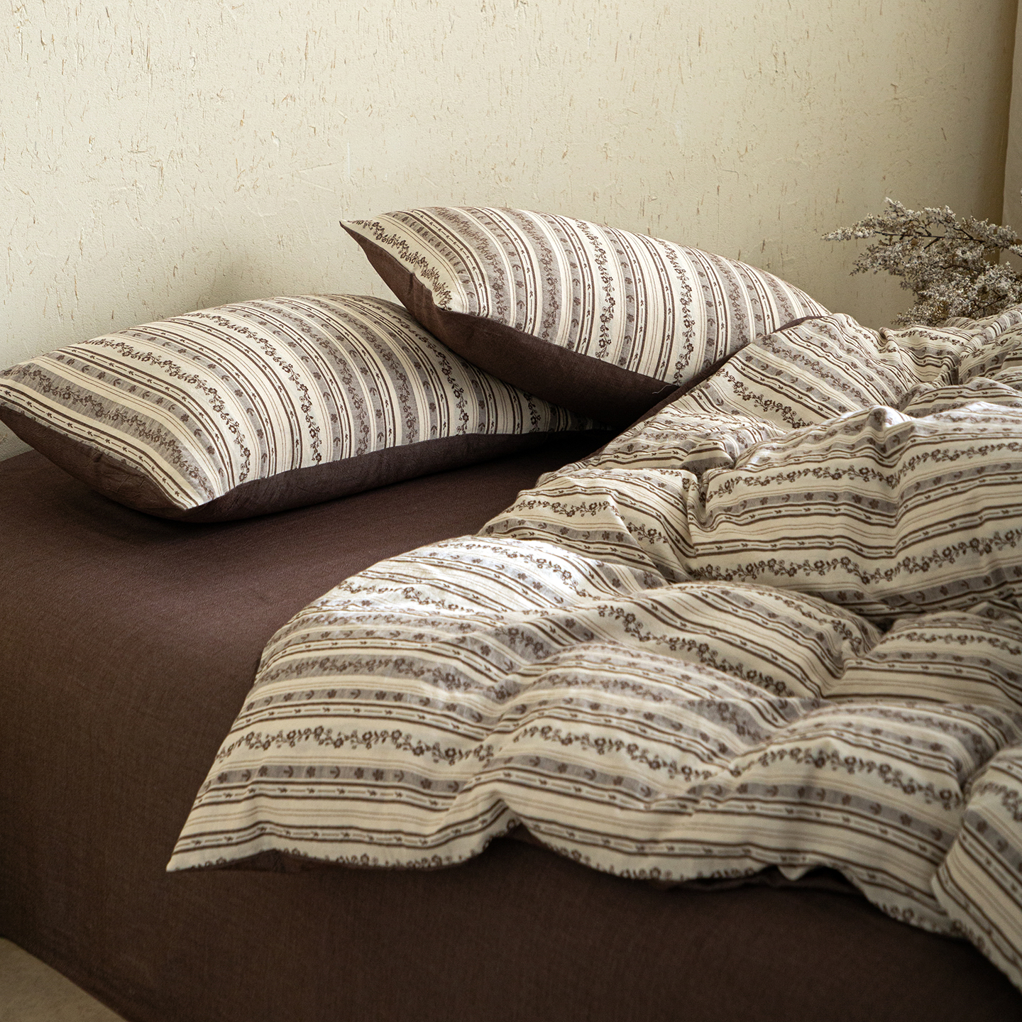 无印良品色织棉麻大提花四件套全棉亚麻纯棉被套床单床笠诧寂床品