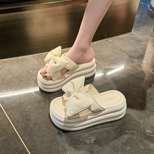 蝴蝶结松糕凉拖鞋 小个子增高沙滩鞋 女外穿2026夏新款 7cm厚底拖鞋