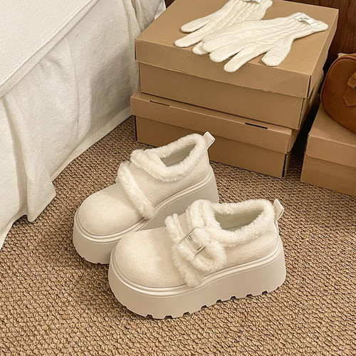 7cm加绒松糕厚底勃肯棉鞋女冬季外穿2025新款小个子保暖毛毛鞋子