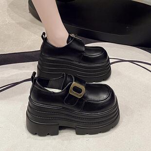 厚底英伦风小皮鞋女2025新款春秋百搭增高10cm女鞋单鞋黑色乐福鞋