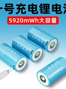 CFAY 1号充电锂电池超级usb燃气灶LR20热水器D型1.5v车位锁地锁