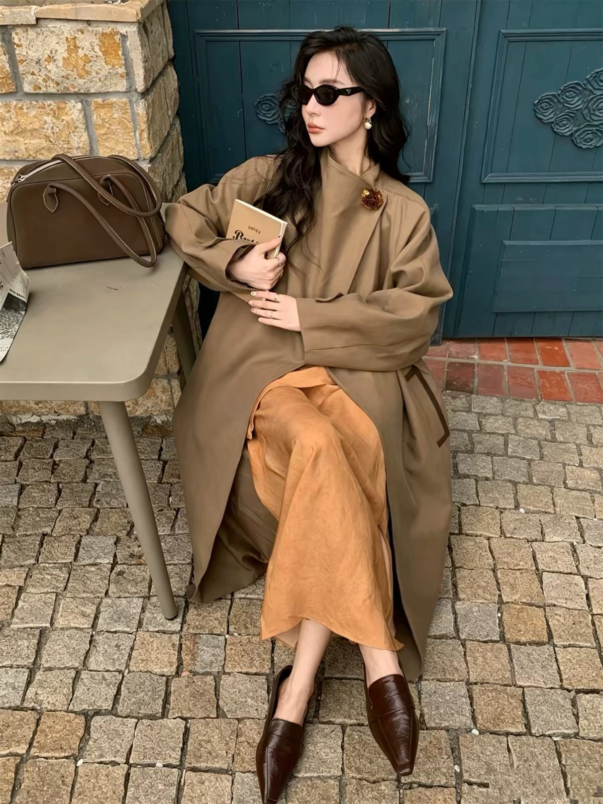 女装英伦风立领羊毛长款风衣大翻领设计松弛显瘦大气通勤大衣