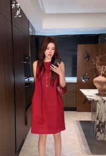 夏季纯色亚麻无袖连衣裙女圆领宽松遮肉显瘦中长款三色百搭背心裙