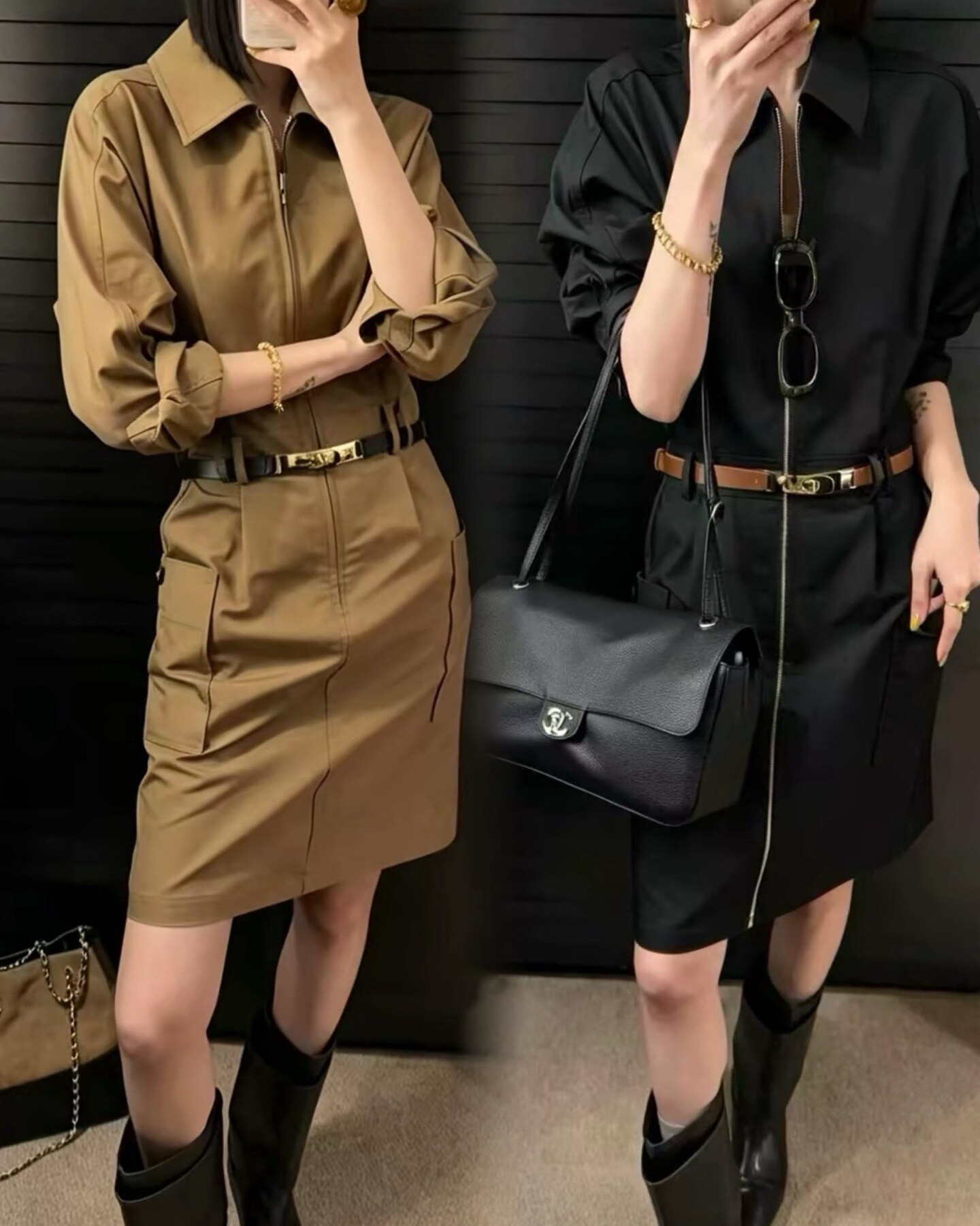 简约通勤翻领拉链工装连衣裙高腰收腰设计感百搭显瘦秋季女装裙子