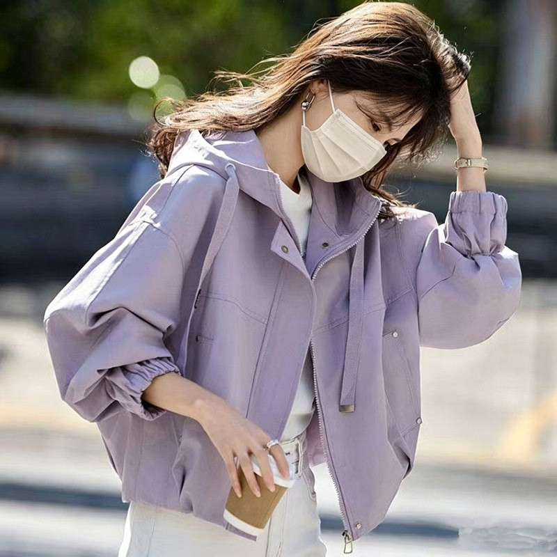 春秋薄款连帽显瘦短外套女